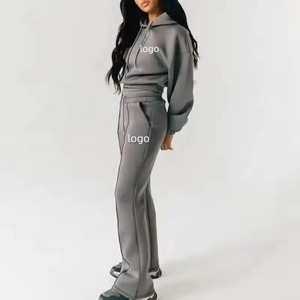 Ensemble de survêtement gris à capuche pour femme, coupe ample, décontracté, pour l'automne, avec poches latérales et cordon de serrage - Product Image 2