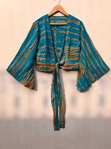 Assorted Mix Color Boho Tie-Dye Crop <b>Top</b> Recycled Silk Bell Sleeve dress Gift for her - Product Image 3