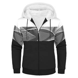 Customization Theme Printed Men's <b>Zip</b>-<b>Up</b> Fleece Jacket Solid Pattern Black <b>White</b> Casual Autumn Slim Fit 100% Polyester - Product Image 2