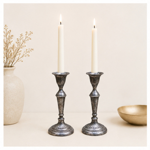 Antique <b>Silver</b> Finish Metal Taper Candle Holders Set Vintage Elegant <b>Candlestick</b> Stand for Wedding Table Centerpiece - Product Image 5