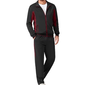 Survêtement Homme Noir et Rouge à Manches Longues, Col Roulé Zippé, Coupe Sportive Classique, Respirant, pour l'Automne, Couleur Unie, Poches Latérales - Product Image 3