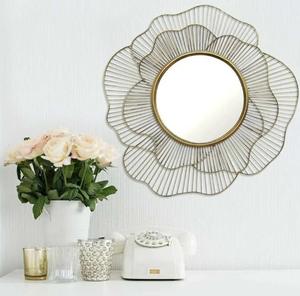 Golden <b>Wire</b> <b>Flower</b> Wall Mirror Bohemian Decorative Metal Frame Irregular Shape for Home Decor - Product Image 6