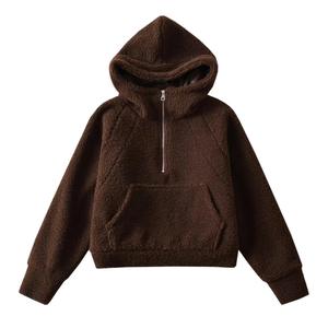Oversized Embroidered Print Fleece <b>Hoodie</b> Half <b>Zip</b> Pullover Unisex Casual Winter Sweatshirt Solid Color Regular Fit <b>Pocket</b> - Product Image 2