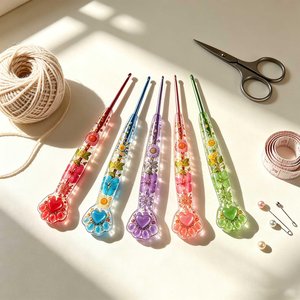 Crochet de tricot en résine florale, outil artisanal coloré pour projets de fil à tricoter - Product Image 2
