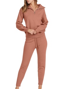 Nuevas llegadas: Conjuntos deportivos transpirables para mujer, conjunto de dos piezas para hombre, chándal ligero con capucha y media cremallera, 100% algodón. - Product Image 3