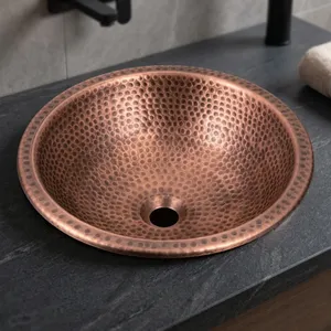 Lavabo ovale en cuivre martelé fait main, finition antique, pour salle de bain et cuisine - Product Image 2