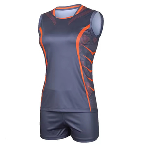 <b>Women's</b> Breathable Volleyball Uniform <b>Set</b> Sleeveless Top With Shorts Sublimation Print Polyester Material Orange And Gray Design - Product Image 1