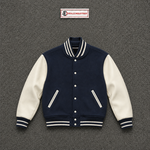 MODERN LETTERMAN Men's Navy Blue Varsity Jacket With Cream Sleeves Preppy Style Turn-down Collar Regular Fit Autumn Wear <b>ATHLET</b> - Product Image 5