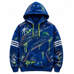 Sweat-shirt à capuche unisexe avec motif néon goutte à goutte et détails graphiques vieillis, idéal pour l'hiver - Vente en gros - Product Image 6