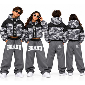 Wholesale Kids Puffer <b>Jacket</b> Pants Set Pink <b>Camo</b> Winter 2 Piece Tracksuit Boys Girls Hooded Warm Streetwear Outfit OEM - Product Image 2