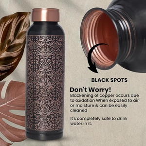 Vintage Metal Water <b>Bottle</b> With Oriental Pattern 27cm Portable Travel <b>Flask</b> Black And Copper Design - Product Image 4