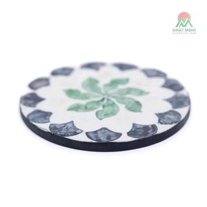 mother of pearl Round Coasters Set With Green Leaf Pattern <b>Reusable</b> Mats & <b>Pads</b> Oriental Design - Product Image 5