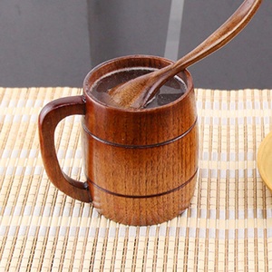 Handmade Wooden Beer Mug Barrel Shape Cup with Handle Vintage <b>Drinkware</b> for Home Bar Restaurant - Product Image 4