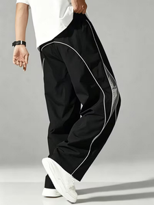 Pantalon de survêtement décontracté pour homme, coupe ample, en toile de spandex/nylon, respirant, séchage rapide, taille élastique, braguette zippée, poches - Product Image 5