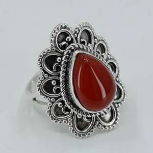 Bague en argent sterling 925 avec pierre de cornaline en forme de poire, faite à la main, bague de promesse pour femme, cadeau de bijoux pour elle, sertissage clos. - Product Image 2