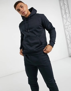 Chándal Azul Marino con Capucha para Hombre, Estilo Casual, Color Sólido, con Bolsillos Laterales, Cintura Elástica, Corte Regular, Estilo Otoñal - Product Image 4