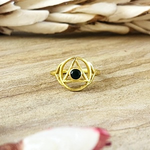 Unique Design Boho Chakra <b>Black</b> Onyx <b>Ring</b> Boho Brass Jewelry for <b>Women</b> 18k Gold Plated Geometric Band for Wholesale/OEM/ODM - Product Image 1