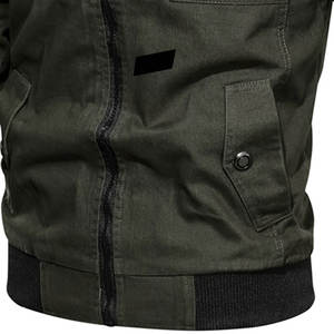 Chaqueta Bomber de Lona Verde Oliva de Alta Calidad para Hombre, Cuello Alto, Cierre de Cremallera, Estilo Casual, Corte Ajustado, Ropa de Invierno - Product Image 4