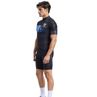 Maillot de cyclisme noir à manches courtes pour homme avec motif bleu, fermeture éclair intégrale, haut de performance pour le vélo