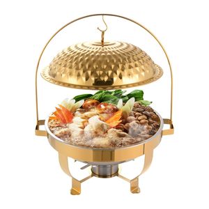 Plat de service décoratif en acier inoxydable plaqué or avec couvercle pour buffet, chauffe-plats pour traiteur, hôtel, banquet, présentation et usage domestique - Product Image 1