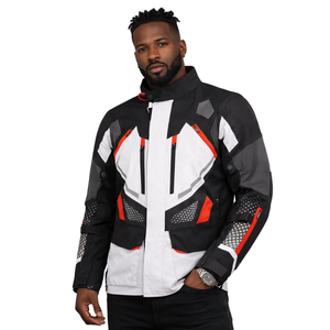 Chaqueta de Motociclismo para Hombre, Estilo Touring, para Aventuras, con Cuello Alto y Protección, en Negro, Gris y Naranja - Product Image 1