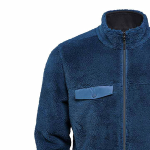 Veste polaire Sherpa pour homme à fermeture éclair, bleu marine, manches longues, en laine d'hiver avec col rabattable, logo frontal, coupe-vent – Meilleure vente - Product Image 4