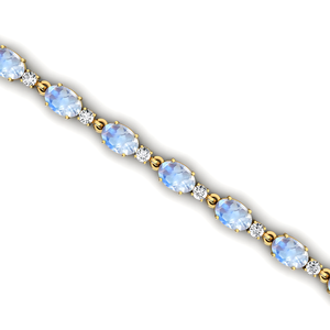 สร้อยข้อมือทอง 14K ประดับมูนสโตนทรงรีสีรุ้งธรรมชาติ พร้อมเพชรเม็ดกลม ดีไซน์หรูหรา คุณภาพสูง เหมาะสำหรับงานปาร์ตี้ ใช้ได้ทั้งผู้หญิงและผู้ชาย - Product Image 1