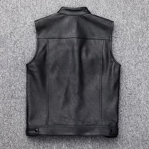 Gilet de motard en cuir véritable pour homme, gilet de moto personnalisé en cuir de vachette véritable, veste en cuir sans manches à fermeture éclair et boutons, vente en gros - Product Image 4