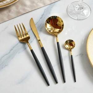 Luxury <b>Black</b> and Gold Cutlery <b>Set</b> Matte Stainless Steel Flatware Two-Tone Silverware <b>Set</b> for Wedding & Fine Dining - Product Image 3