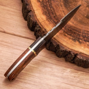 Couteau de chasse et à dépecer à lame fixe en acier Damas forgé à la main, manche en bois, ODM OEM, cadeau d'anniversaire idéal pour le bricolage - Product Image 2