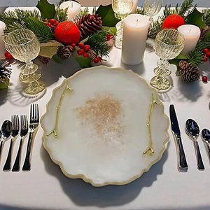 ถาดเสิร์ฟเรซิ่นทรงนางฟ้าทำมือสุดหรู ทนทาน รูปทรงกลมเคลือบเงา ถาดเสิร์ฟอาหารตกแต่งสวยงาม ถาดเรซิ่นสำหรับโต๊ะกาแฟ - Product Image 1