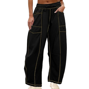 Pantalones de chándal holgados y cómodos de algodón 100% para mujer, estilo barrel, con cintura elástica y bolsillos, joggers de frente plano para primavera - Product Image 1