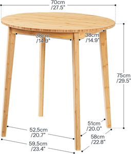 Table à manger ronde en bambou de 27,5 pouces pour 2 personnes, table de cuisine pour petit espace avec finition naturelle, montage facile - Product Image 2