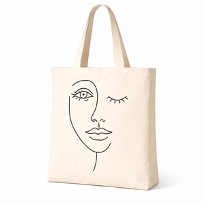 Bolsa de Mano de Lona de Algodón Premium AMANI de 300 g/m², Diseño Minimalista con Estampado de Líneas, Asa Larga, Ecológica, Reutilizable, Personalizable - Product Image 1