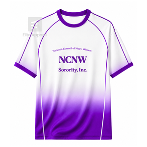 Maillot de football personnalisé NCNW Council à manches courtes avec logo sur le devant, dégradé violet et blanc, en polyester respirant - Product Image 1