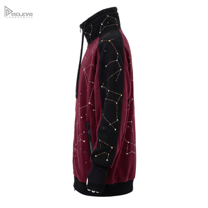 Custom Heavyweight 100% Cotton Fleece Zip <b>Hoodie</b> Unisex <b>Burgundy</b> Black Rhinestone Asymmetric Full Zip <b>Hoodie</b> - Product Image 3