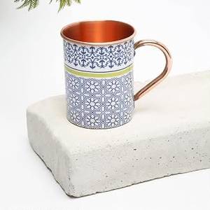 Taza Moscow Mule de Cobre con Asa, Diseño Floral Geométrico Rosa, Vaso Metálico Vintage - Product Image 1