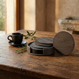 Elegant Wooden <b>Coaster</b> Set Reusable Heat Resistant Cup Mats for Home Kitchen Office - Product Image 1