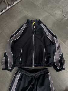 Black Contrast Panel Tracksuit Pants Wide Leg <b>Jogger</b> Trousers Elastic Waist Drawstring Casual Sportswear - Product Image 2