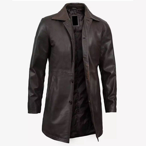 Plus Size Men Genuine Leather Waterproof Winter Trench Coat Long Sleeve Belted Fur Trim Outerwear Casual Streetwear - Product Image 6
