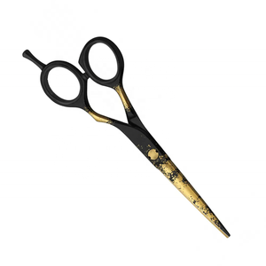 Ciseaux fantaisie pour Salon de coiffure allemand en acier inoxydable couleur noire ciseaux de coupe de cheveux de barbier avec repose-doigt noir - Product Image 3