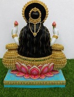 Patung Dewi Ganga Devi dari Marmer Buatan Tangan, Murti Dewi Berukir Putih Merah Emas untuk Dekorasi Rumah dan Kuil