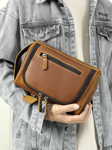 Bolsa de Maquillaje de Viaje de Cuero Crazy Horse, Estilo Vintage, Duradera, Portátil, de Cuero Genuino para Hombres y Mujeres, Venta al Por Mayor - Product Image 4