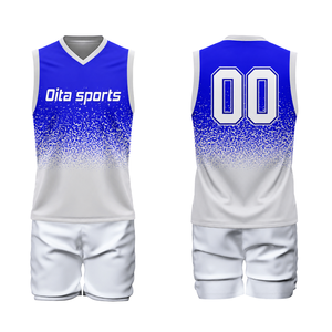 Royal Blue White Sublimated Volleyball Uniform Sleeveless Jersey Shorts Set Team Sports Wear <b>Athletic</b> Match Apparel Custom - Product Image 1