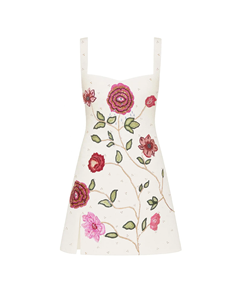 Handcrafted White Embroidered <b>Mini</b> Dress with Floral Zardosi Work Elegant Sleeveless Square Neck Shift Dress - Product Image 2