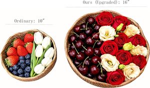 Handwoven Rattan Fruit Basket – 16” Round Shallow Wicker Serving Tray, Natural Decorative <b>Storage</b> Bowl for Kitchen Counter, - Product Image 2