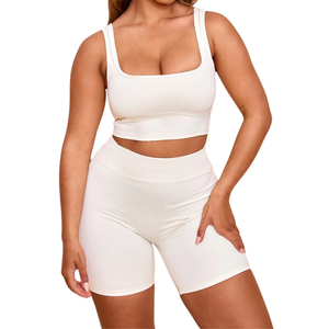 Conjunto de Yoga de 2 Piezas para Mujer, Top Corto con Estampado por Sublimación, Pantalones Cortos de Cintura Alta, Tirantes Finos, Secado Rápido, Ropa Deportiva, Conjunto de Sujetador Deportivo - Product Image 4