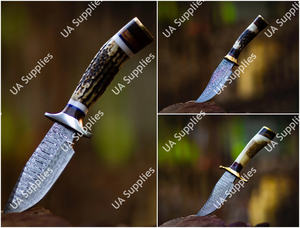 มีดเหล็กดามัสกัสตีขึ้นรูปด้วยมือ ใบมีดคงที่ สำหรับตั้งแคมป์ ล่าสัตว์ ด้ามเขาสัตว์  ขายส่ง รับผลิตแบบ OEM/ODM  รองรับการปรับแต่งตามความต้องการ  ขั้นต่ำในการสั่งซื้อน้อย - Product Image 5