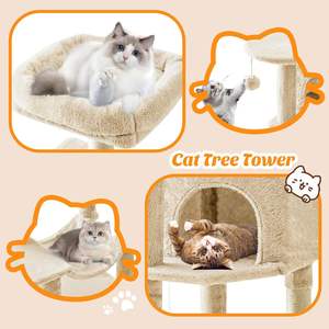 Arbre à chat, tour d'escalade pour chat avec poteaux à gratter en sisal naturel, hamac, condo pour animaux de compagnie pour chats d'intérieur et chatons - Product Image 4