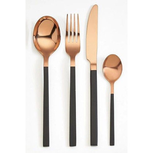 <b>Rose</b> Gold And <b>Black</b> Stainless Steel Cutlery Set Modern PVD Coated Flatware Dor Wedding Hotel And Restaurant Tableware - Product Image 1